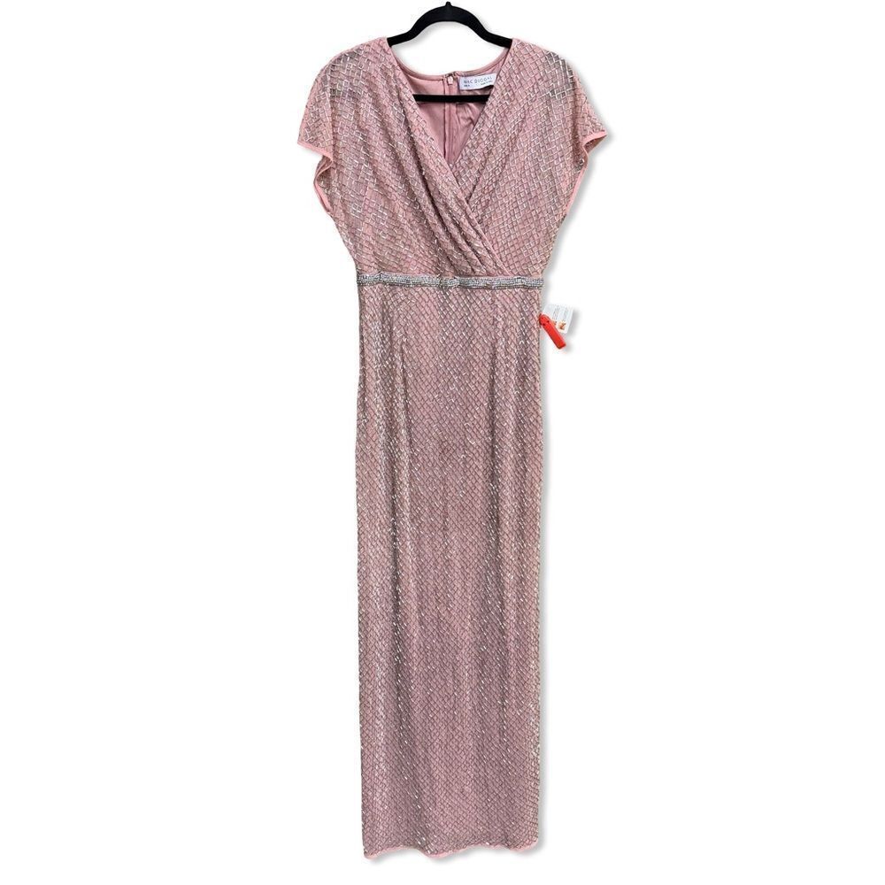 Mac Duggal 93787 beaded rose lattice Pink Midi Dress evening gown NWT $598 sz 8 - Picture 5 of 9